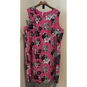 Jessica London Dress Plus Size 28W Pink Navy Blue Floral Sleeveless V Neck
